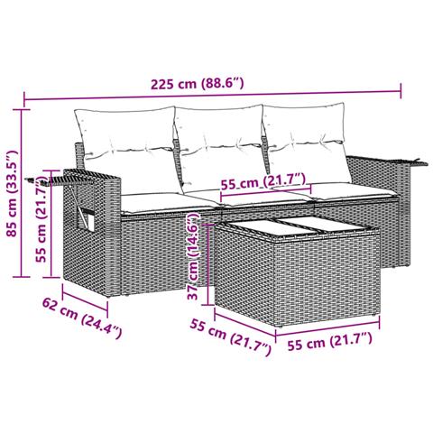 Set Divano da Giardino 4pz con Cuscini Grigio Chiaro Polyrattan - Foto 3