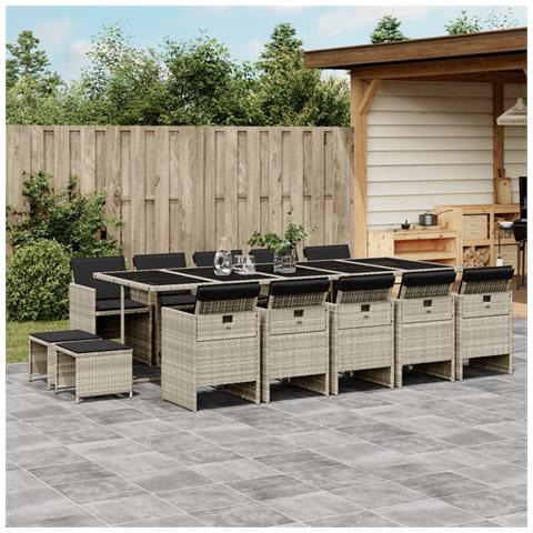 Set da Pranzo da Giardino 15 pz con Cuscini Grigio Polyrattan - Foto 2