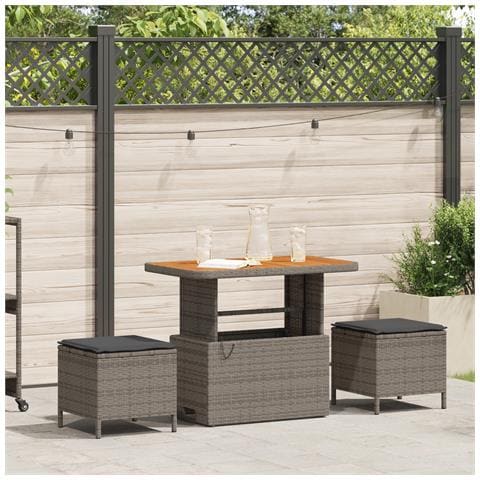 Set da Pranzo da Giardino 3 Pezzi con Cuscini Grigio in Polyrattan e Acacia - Foto 2