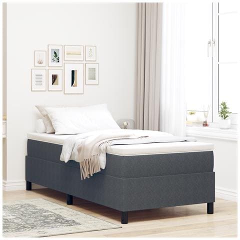 Letto con Rete a Molle con Materasso Grigio Scuro 90x200 cm Tessuto di Corduroy - Foto 2