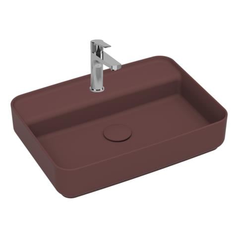 Lavabo Rettangolare Da Appoggio Senza Troppo Pieno In Ceramica Con Foro Rubinetto - Bordeaux Opaco - Foto 1