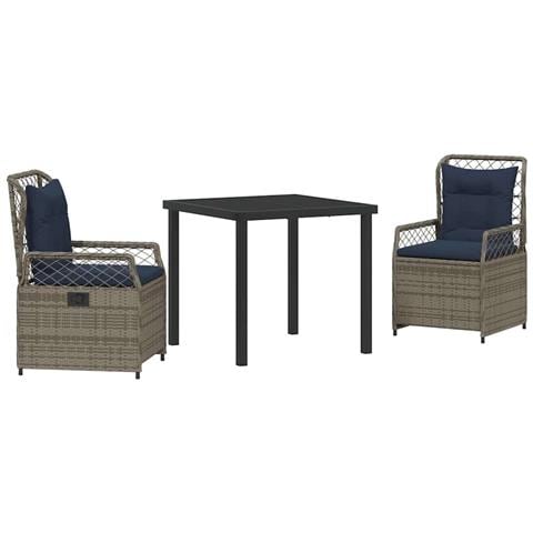 Set da Pranzo per Giardino 3 pcs Grigio polyrattan - Foto 1