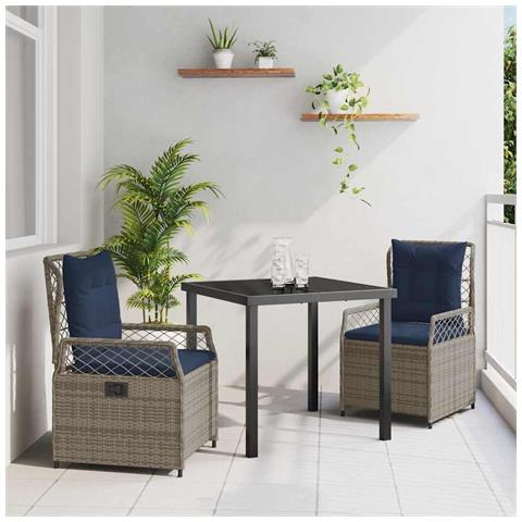 Set da Pranzo per Giardino 3 pcs Grigio polyrattan - Foto 2