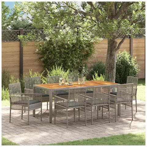 Set da Pranzo per Giardino 9 pcs Grigio Poly Rattan - Foto 2