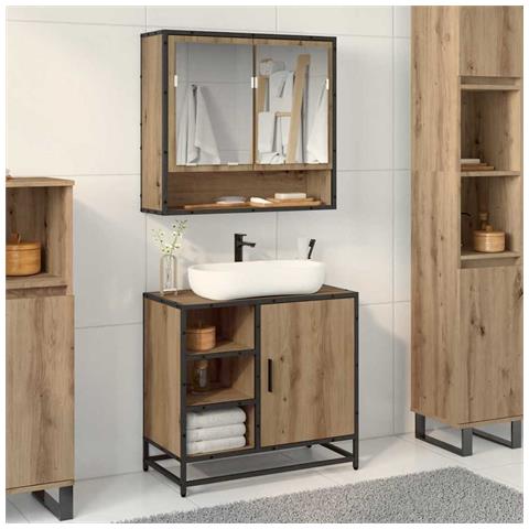 Armadio per Lavabo da Bagno rovere artigianale 65 x 33 x 60 cm - Foto 2