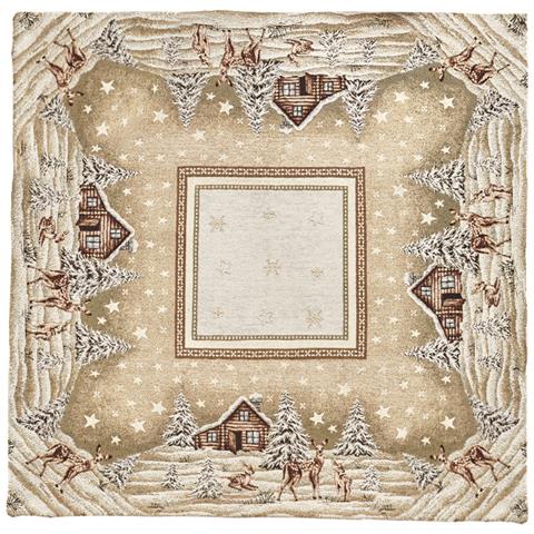 Tovaglia Centrotavola Centrino Tavolo Fantasie Natalizie Cinigliato Piazzato Made Italy 90x90 Chalet Brown - Foto 1