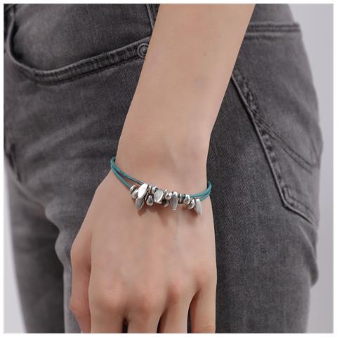 Bracciale In Pelle Placcata Turchese Con Due File Di Perle Multiple - Foto 2