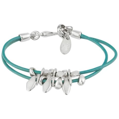 Bracciale In Pelle Placcata Turchese Con Due File Di Perle Multiple - Foto 4