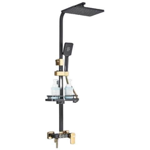 Colonna doccia Blackswan, modello M225, nero opaco /oro lucido, con doccetta a 3 vie tipo SPA e bocca mobile nascosta, misura 116 cm - Foto 1