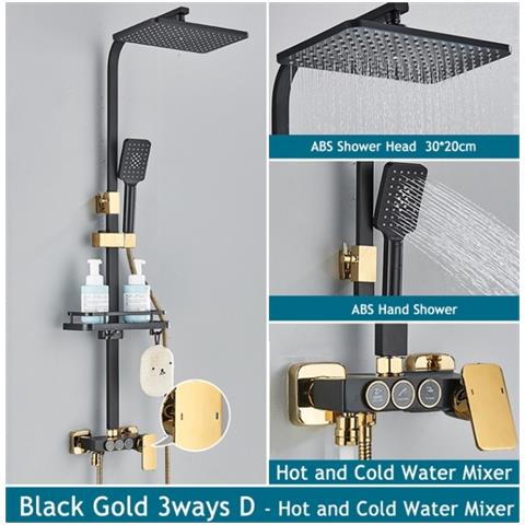 Colonna doccia Blackswan, modello M225, nero opaco /oro lucido, con doccetta a 3 vie tipo SPA e bocca mobile nascosta, misura 116 cm - Foto 2