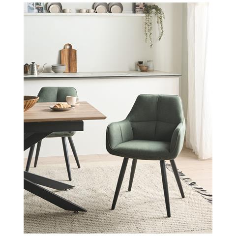 Set Di 2 Sedie Da Pranzo Tirano Lino Sintetico Verde - Foto 1
