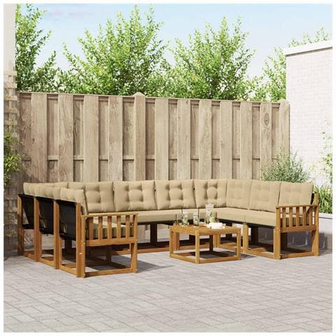Set di divani da esterno con cuscino 10 pcs Naturale e Beige - Foto 2