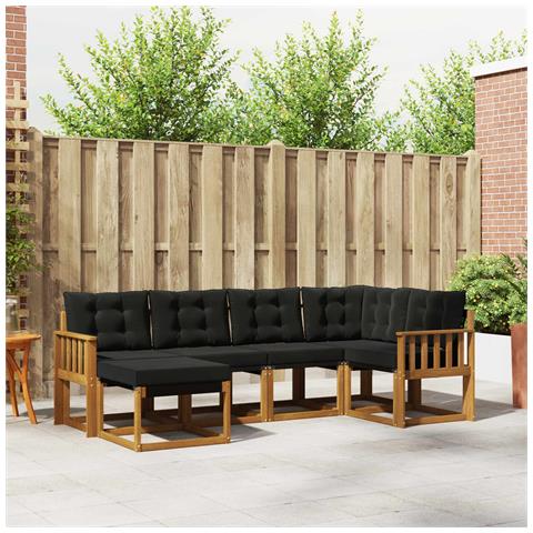 Set di divani da esterno con cuscino 6 pcs Naturale e Nero - Foto 2