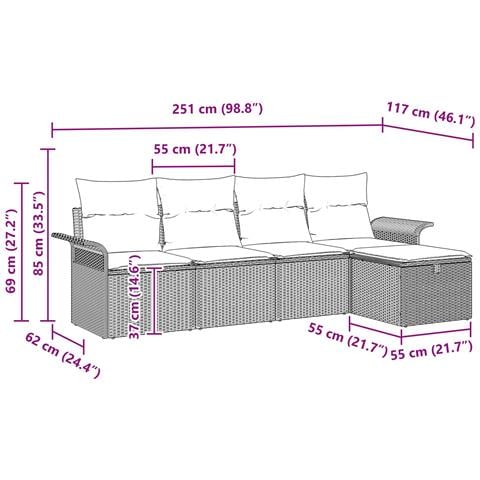 Set Divano da Giardino 5 pcs Grigio e Blu Navy polyrattan - Foto 9