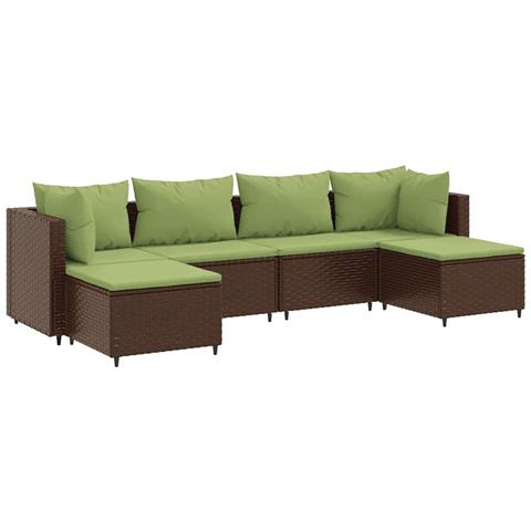 Set Mobili da Giardino 6pz con Cuscini in Polyrattan Marrone - Foto 1