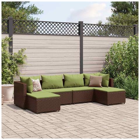 Set Mobili da Giardino 6pz con Cuscini in Polyrattan Marrone - Foto 2