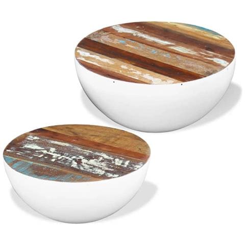 Tavolino Da Caffè 2 Pz A Forma Di Palla In Legno Recuperato - Foto 1