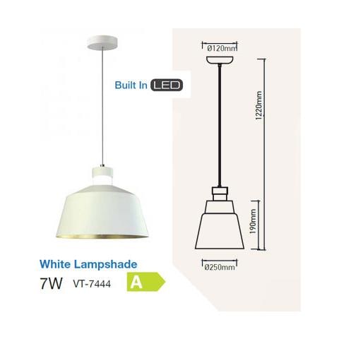 Lampadario Moderno Pendente 1mt Diffusore Acrilico E Piastra Led Smd 7w 3000k 120° 400lm White Metal Ø250mm Vt-7444 - Sku 3937 - Foto 4
