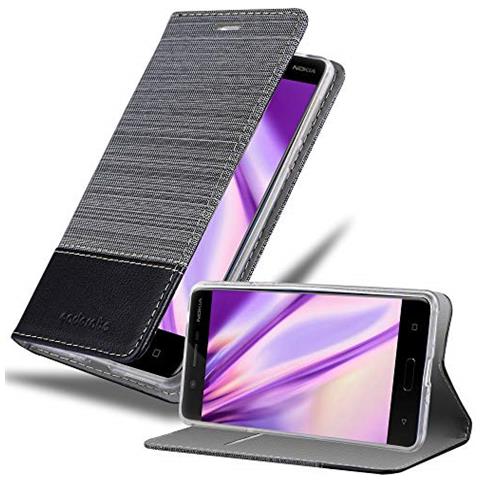 Custodia Compatibile Con Nokia 5 2017 In Grigio Nero - Coperchio Protettiva Con Chiusura Magnetica, Funzione Stand E Tasca Per Le Carte - Foto 1