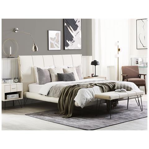 Letto A Doghe In Similpelle Bianco 180 X 200 Cm Betin - Foto 20