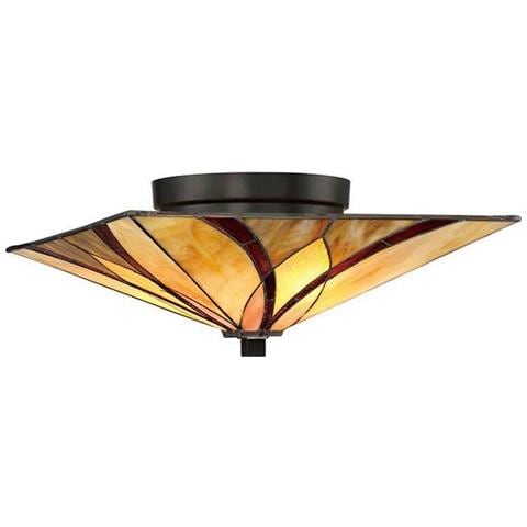 Lampada A Filo Soffitto A 2 Luci Bronzo, Vetro Tiffany, E27 - Foto 1