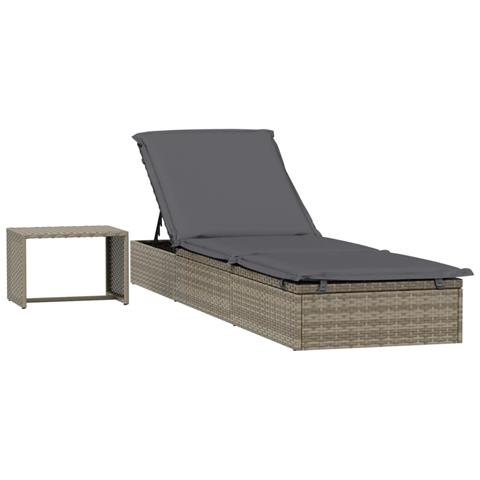 Lettino Prendisole 1 pz con Tavolino Grigio in Polyrattan - Foto 1