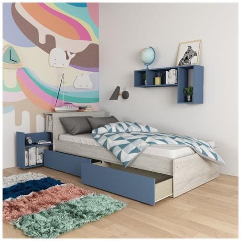 Letto Singolo 1660 Bianco Celeste Con Comodino Estraibile - Foto 2