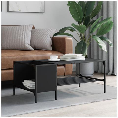 Tavolino Salotto Con Ripiano Nero 100x51x40cm Legno Multistrato - Foto 3