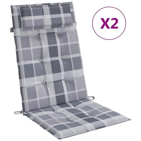 Cuscini Sedia Schienale Alto 2pz A Quadri Grigio Tessuto Oxford - Foto 1