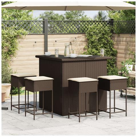 Set Bar Da Giardino 5 Pz Con Cuscini In Polyrattan Marrone - Foto 2