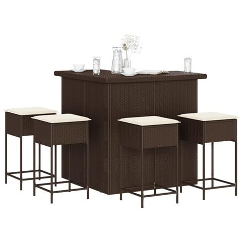Set Bar Da Giardino 5 Pz Con Cuscini In Polyrattan Marrone - Foto 8