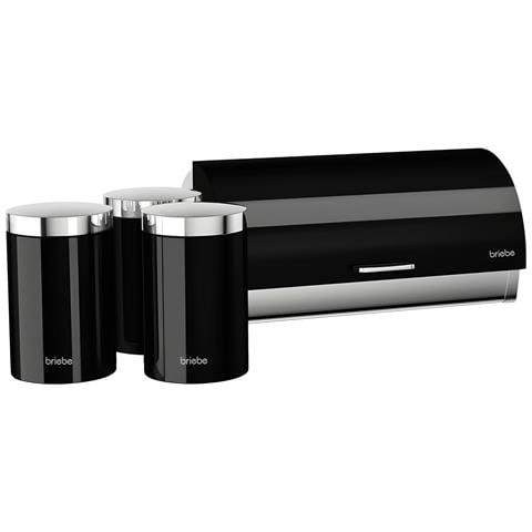 Bb1161 Set Di Portapane + 3 Barattoli Da Cucina Acciaio Inox Design Moderno, Coperchio Nero /inox - Foto 1