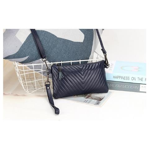 Borsa A Tracolla Compatta In Vera Pelle Da Donna Blue - Foto 2