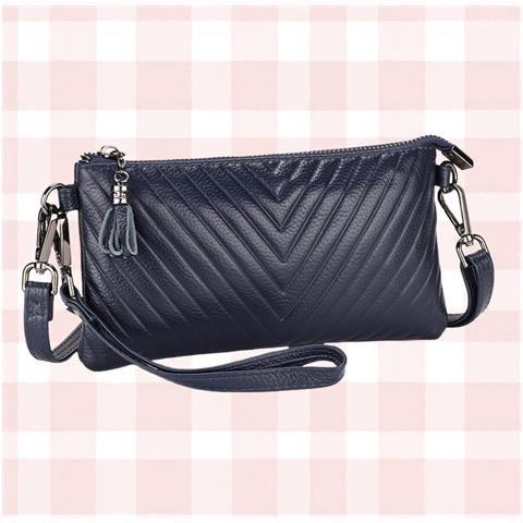 Borsa A Tracolla Compatta In Vera Pelle Da Donna Blue - Foto 5