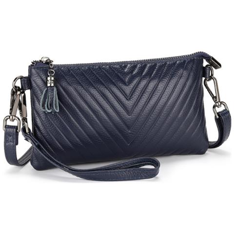 Borsa A Tracolla Compatta In Vera Pelle Da Donna Blue - Foto 1