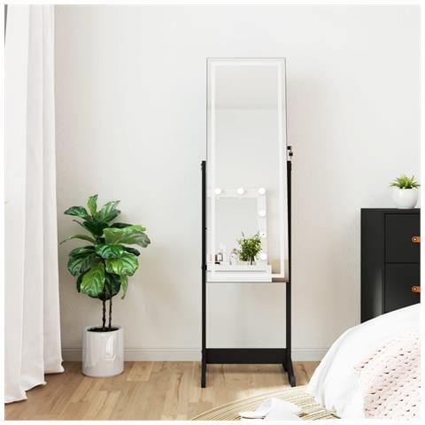 Armadietto Portagioie a Specchio con Luci LED Autoportante Nero - Foto 10