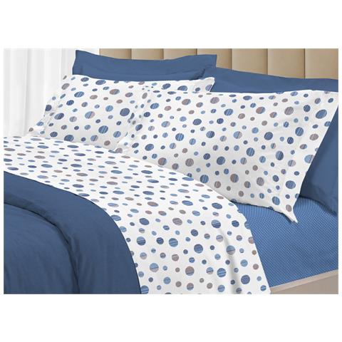 Completo Lenzuola Letto 100% Cotone Made Italy 3027 Disegno Dandy Matrimoniale Blu - Foto 1