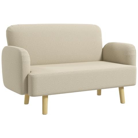 Divano 2 Posti Moderno Effetto Velluto con Imbottitura Spessa, 140x74x79cm, Bianco Crema - Foto 1