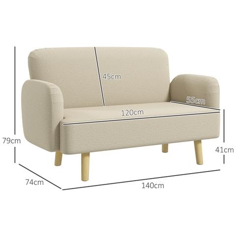 Divano 2 Posti Moderno Effetto Velluto con Imbottitura Spessa, 140x74x79cm, Bianco Crema - Foto 6