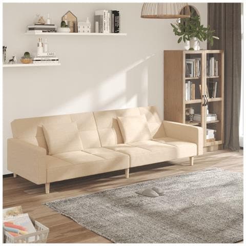 Divano Letto A 2 Posti Con 2 Cuscini Crema In Tessuto - Foto 1