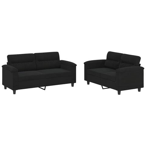 Set Divani 2 Pz Con Cuscini Nero In Tessuto Microfibra - Foto 2