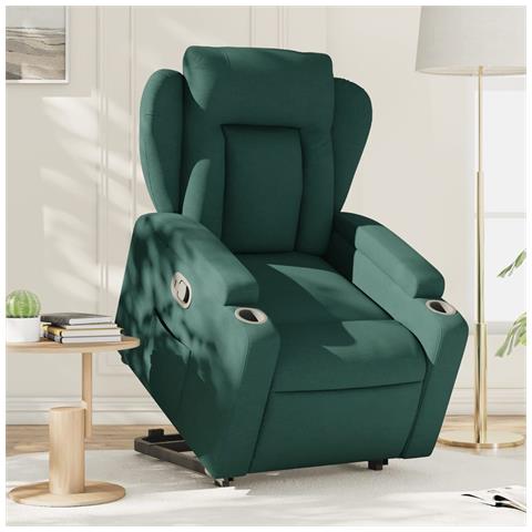 Poltrona Alzapersona Reclinabile Verde Scuro In Tessuto - Foto 1