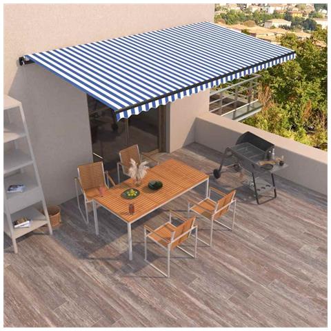 Tenda Da Sole Retrattile Manuale 600x350 Cm Blu E Bianca - Foto 7