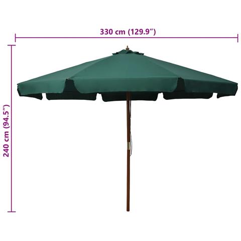 Ombrellone Da Esterni Con Palo In Legno 330 Cm Verde - Foto 5