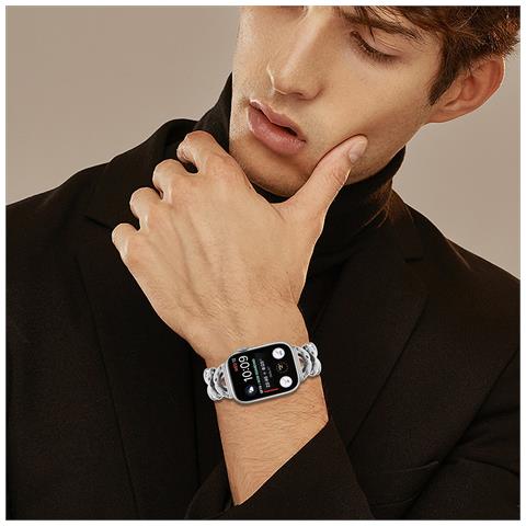 Cinturino Per Apple Watch 10/ultra 2, 38/40/41 Mm - Acciaio Inossidabile Intrecciato Sottile Silver - Foto 6