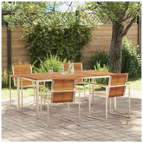 Set da Pranzo da Giardino  5 Pezzi in Legno Massello di Acacia, Tavolo da Pranzo da Esterno  180x90x75 cm in Legno Massello di Acacia - Foto 2