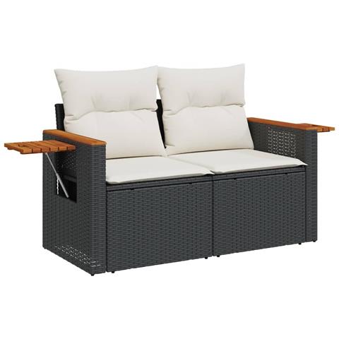 Divano da Giardino con Cuscini a 2 Posti Nero in Polyrattan - Foto 1