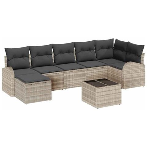 Set Divano da Giardino 8 Pezzi con Cuscini Grigio Polyrattan - Foto 1