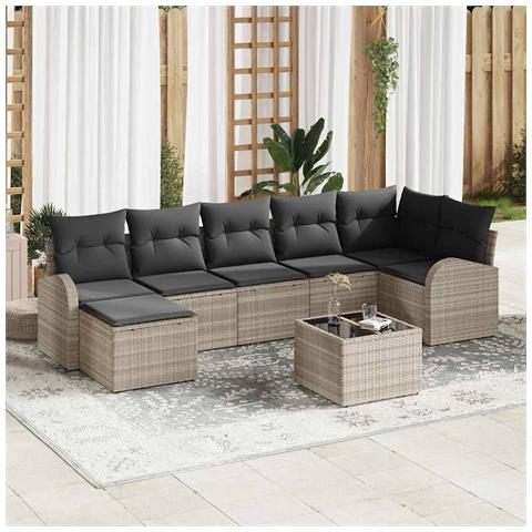 Set Divano da Giardino 8 Pezzi con Cuscini Grigio Polyrattan - Foto 2
