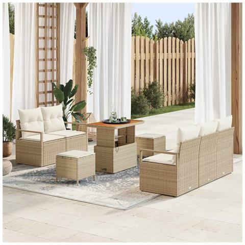 Set divano giardino 8 pezzi con cuscini in rattan polyrattan beige, Divano giardino 2 posti con cuscini in rattan polyrattan beige, Set pranzo giardino 3 pezzi con cuscini in rattan polyrattan beige - Foto 2